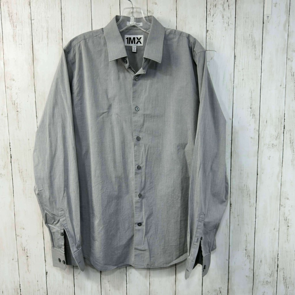 1MX‎ Express Men's Extra Slim Fit Gray Button Down Shirt Size L 16–16.5 Neck